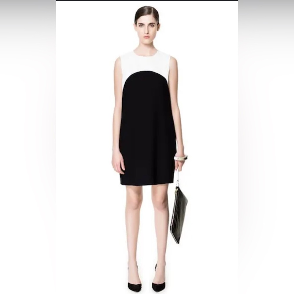 Sleeveless Black and White Zara Sheath Dress